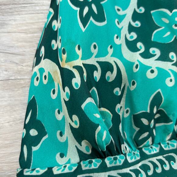 Vintage Milly NY Silk Halter Mini Dress Teal Floral Y2K Party Backless Size 2 - Picture 6 of 12